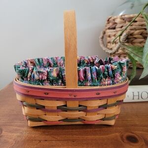 Vintage 1997 Longaberger Basket Single Handle Egg Pattern Fabric Liner